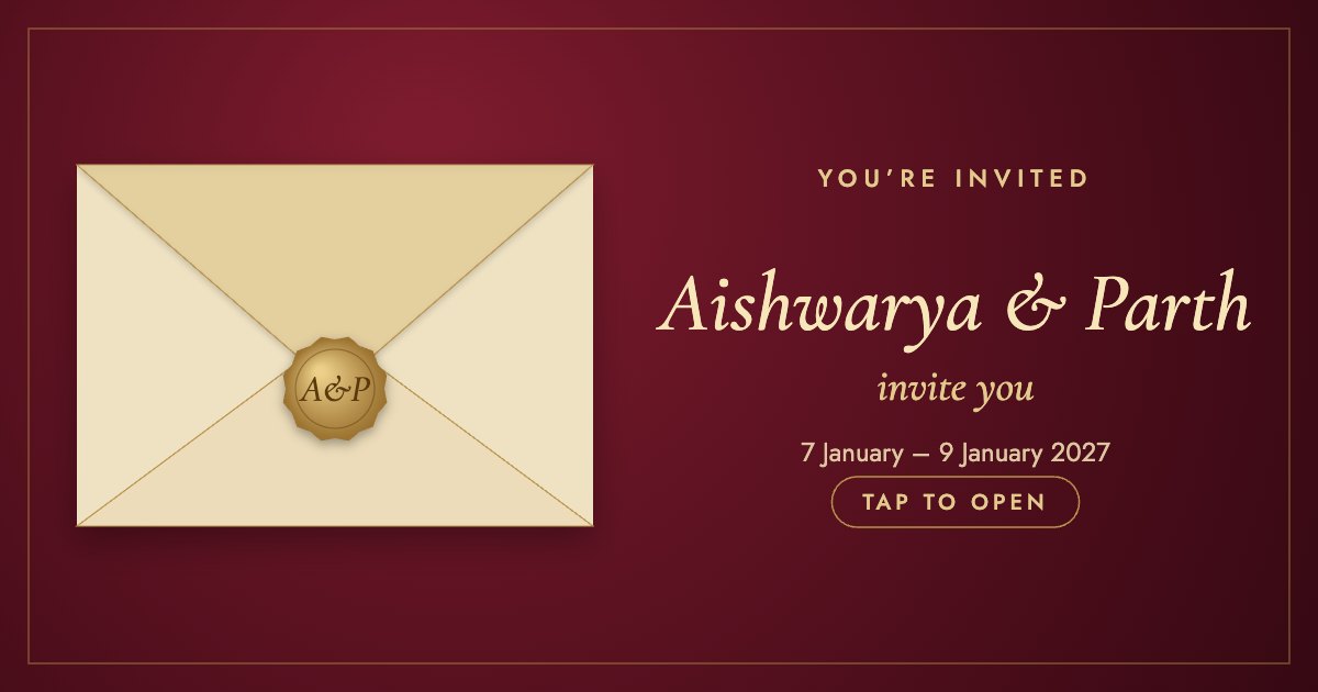 The sealed envelope preview for Aishwarya & Parth's invite