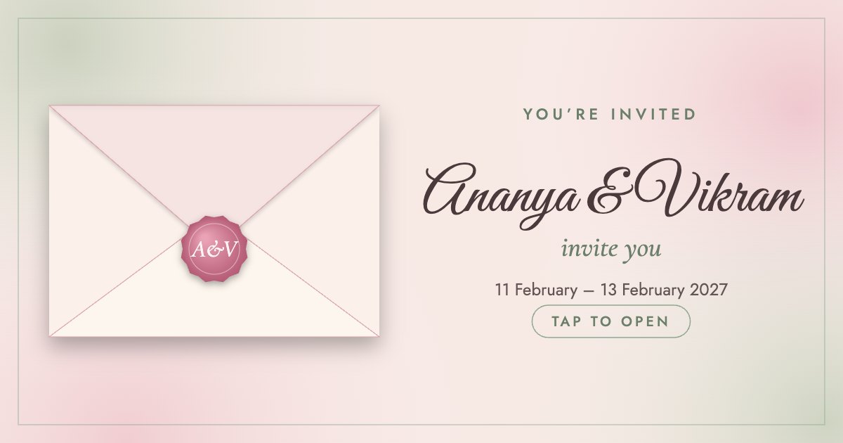 The sealed envelope preview for Ananya & Vikram's invite